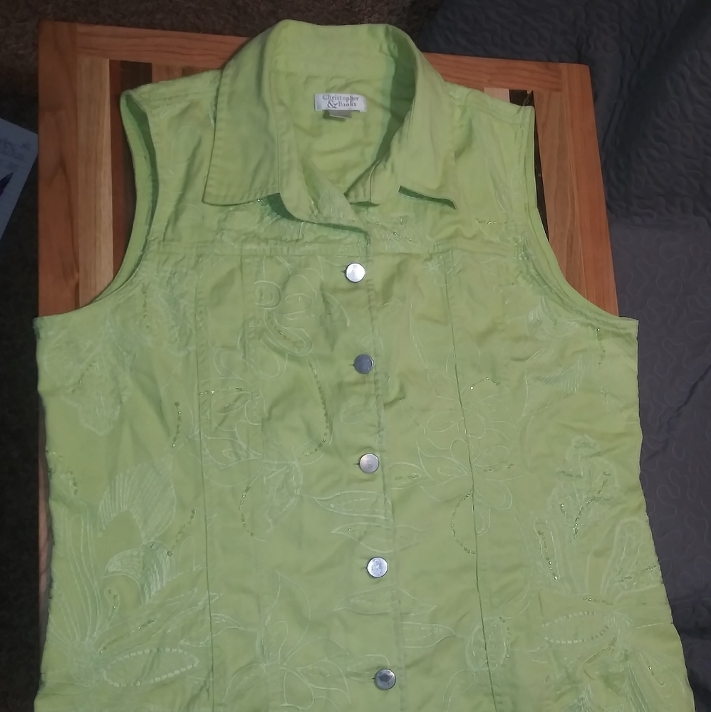 Embroidered pale green sleeveless top